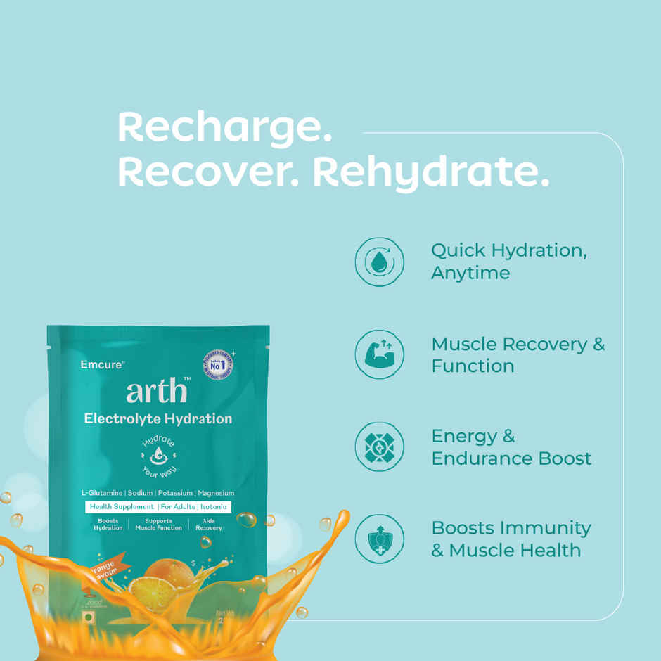Arth By Emcure Electrolyte Hydration Boosts Energy Orange flavour Combo