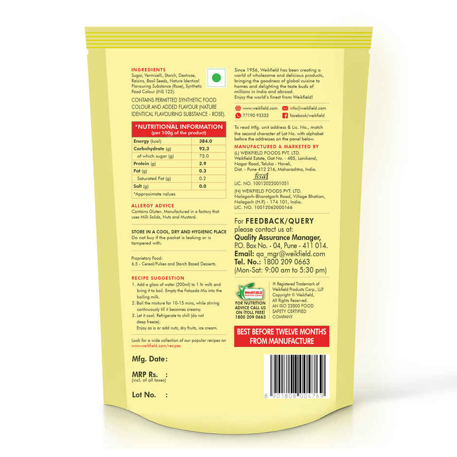 Weikfield Falooda Mix Rose Flavour Pouch