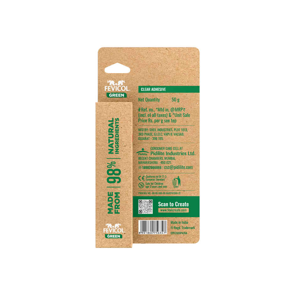Fevicol Green Eco Adhesive Clear Quick Dry Multi Surface Craft Glue Strong Bond