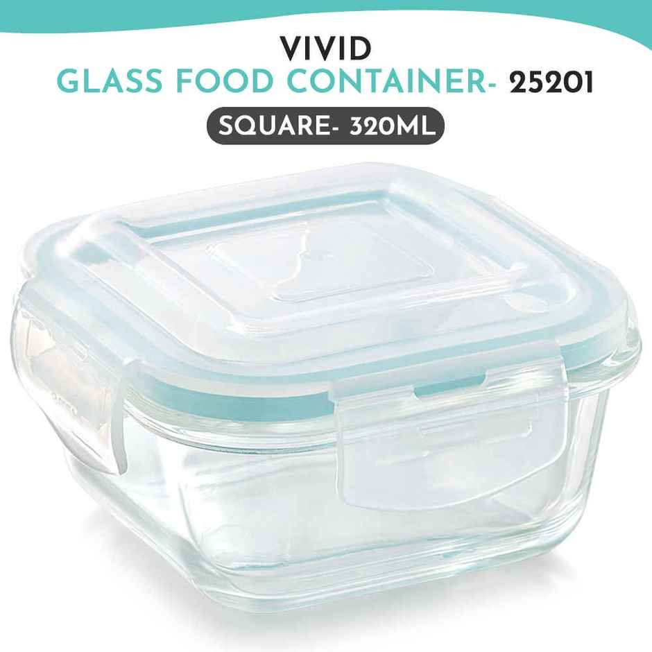 Magnus Vivid 320 ml Square Green Borosilicate Glass Container with Fixed Lock 320 ml