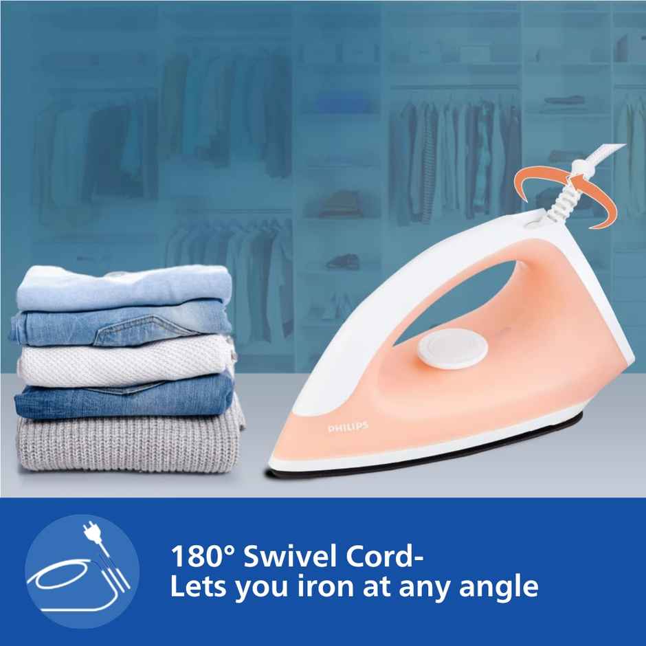 Philips Appliance Classic Gc097/50 Dry Iron - 750 W | 180 Degree Swivel Cord - Peach Colour