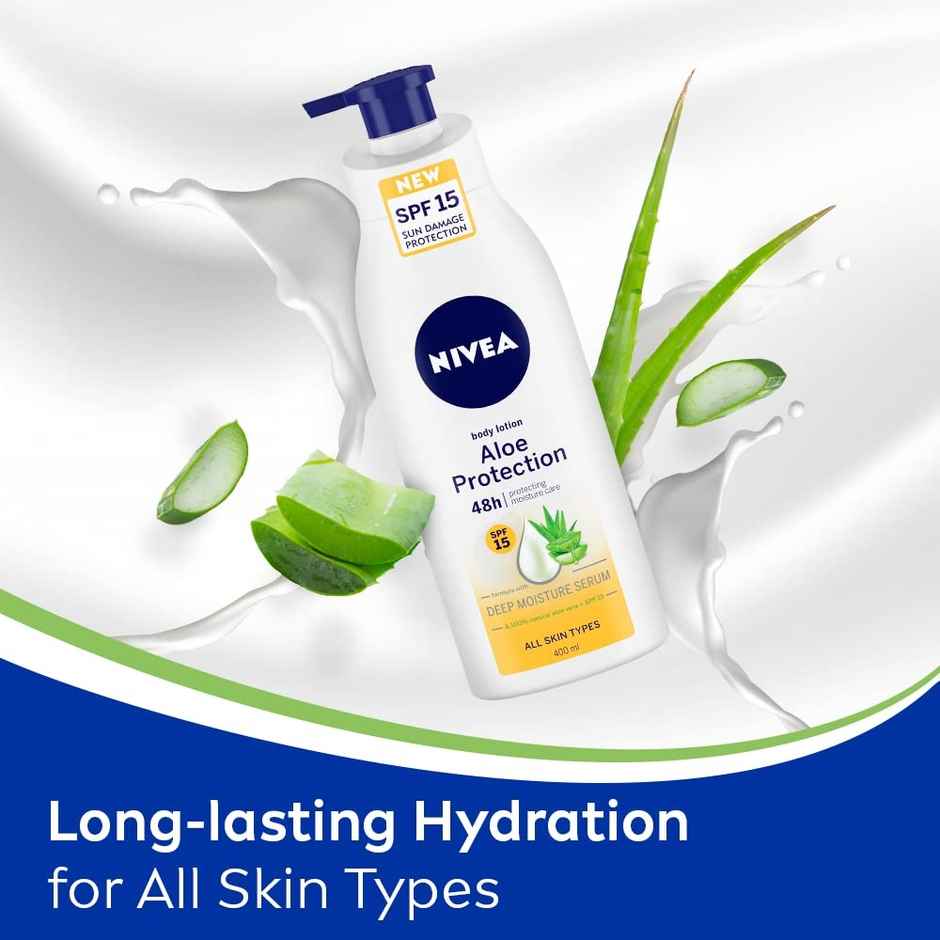 NIVEA Aloe Protection Body Lotion SPF 15|Aloe Vera Extracts & Deep Moisture Serum|Men & Women