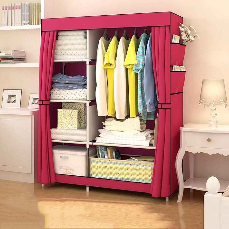 Kuber Industries Non Woven Foldable Wardrobe 4 Shelves Almirah for Clothes with 2 Door (Maroon)