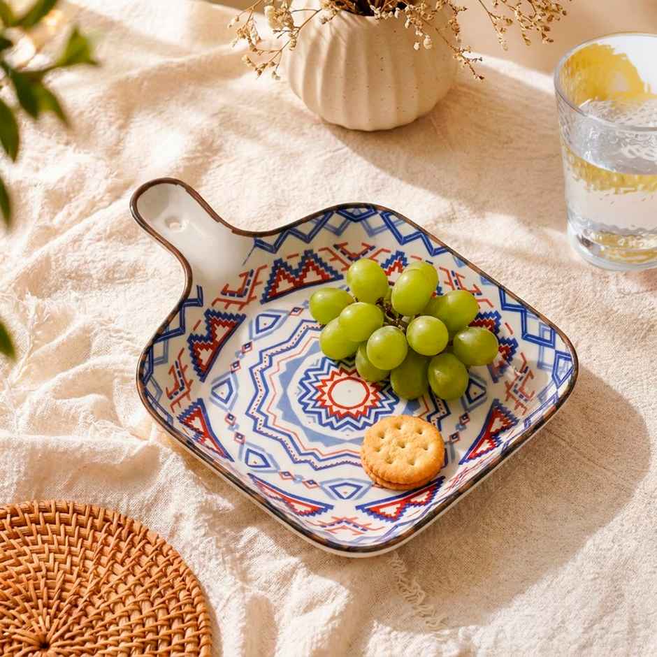 Nestasia Mandala Blue Square Snack Plate with Handle