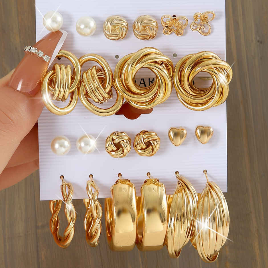 Shining Diva Fashion 11 Pairs Combo Set Stylish Hoop Stud Earrings for Women and Girls | 14949er