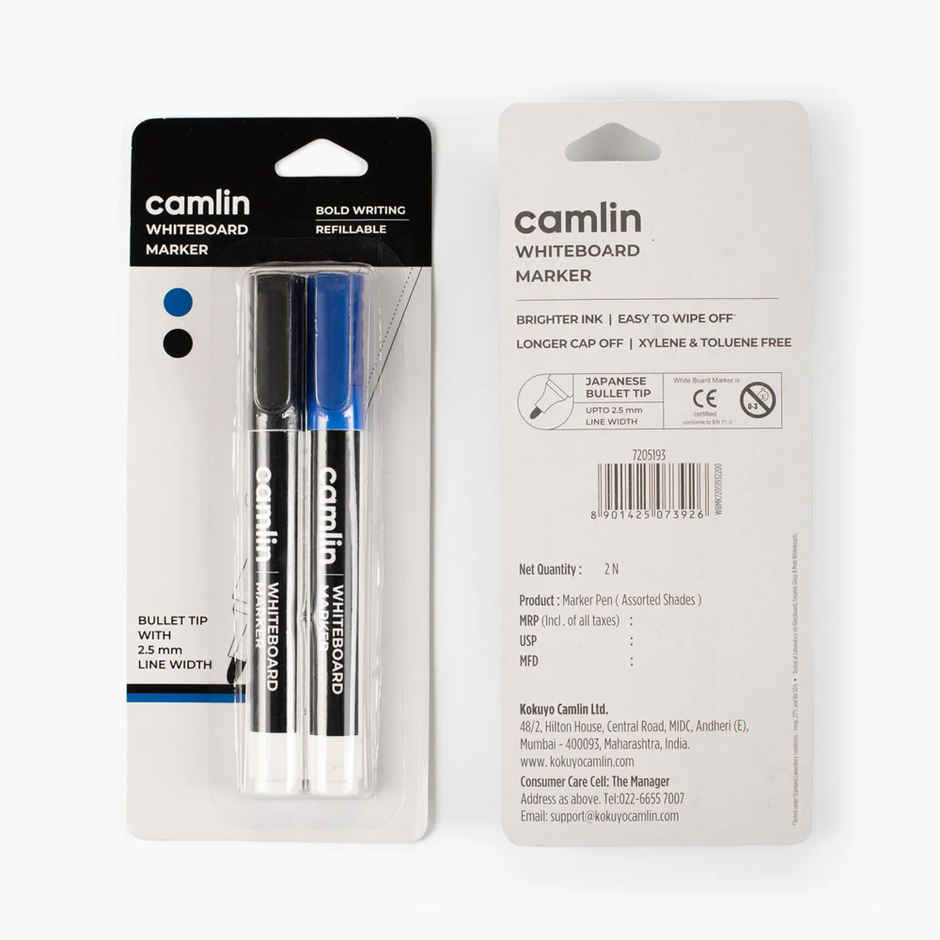 Camlin Whiteboard Marker - Pack Of 2 Assorted Colors (Black, Blue)