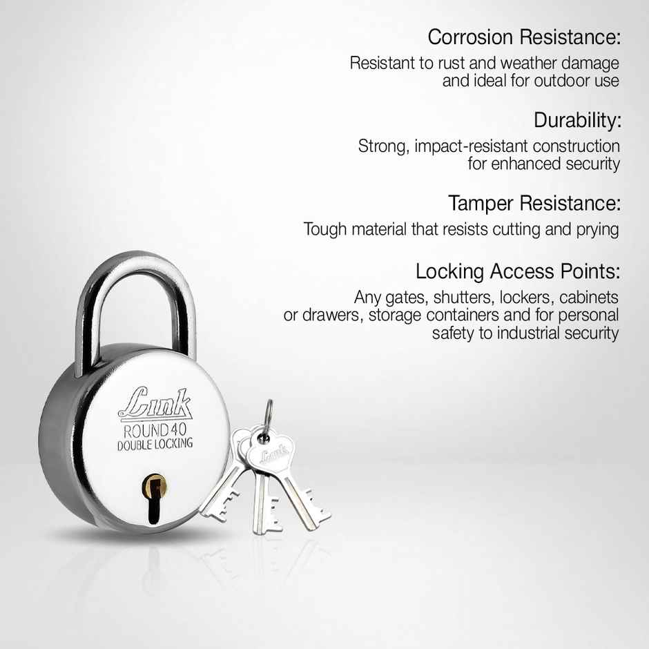 Link New Round Stainless Steel 40 mm Padlock with 3 Keys Combo
