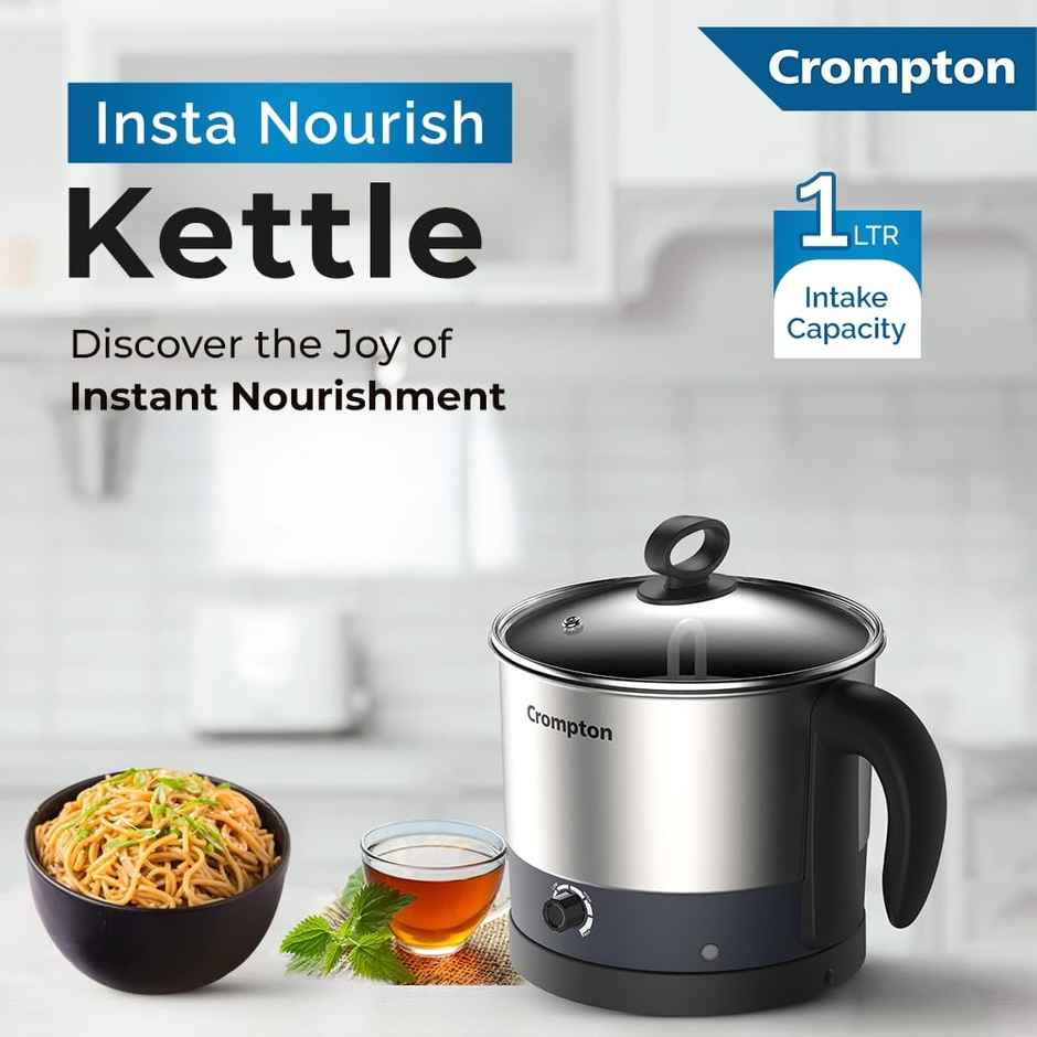 Crompton Multi-Purpose Kettle 1 Ltr Temperature Control Knob | 360-Degree Swivel Base
