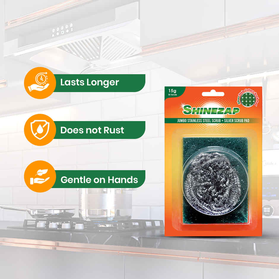 Shinezap Jumbo Steel Scrub & Silver Scrub Pad Combo Combo