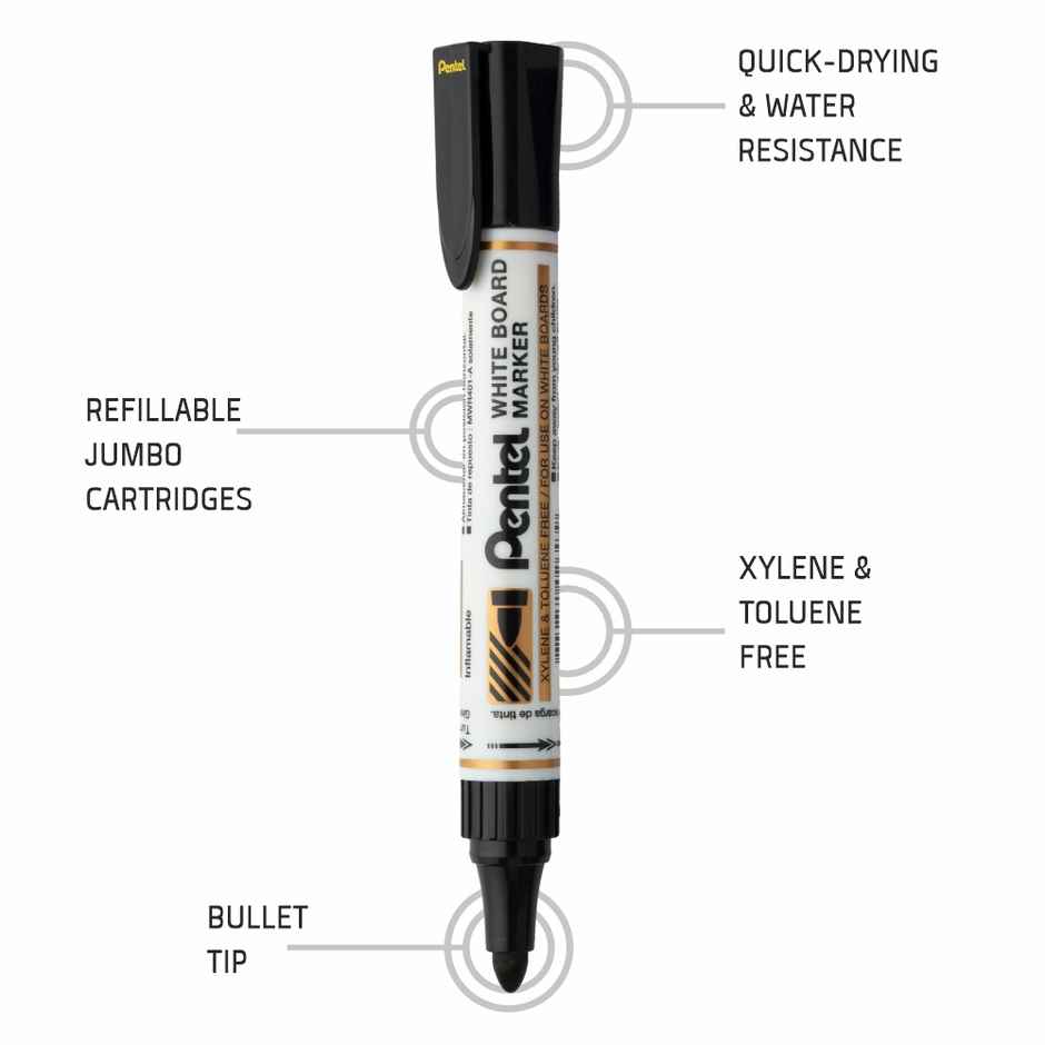 Pentel MW45 White Board Marker Bullet Tip Single Black Ink