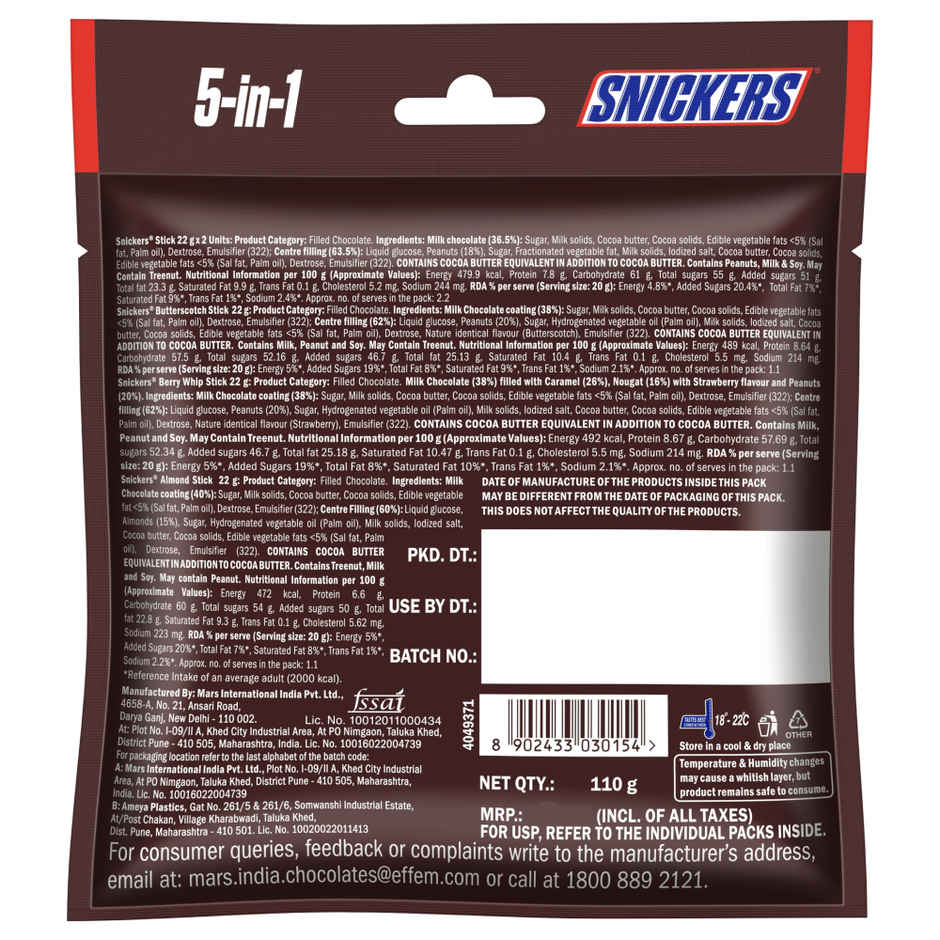 Snickers Variety Pack | Assorted Bars | Peanut, Almond, Butterscotch & Berry Whip