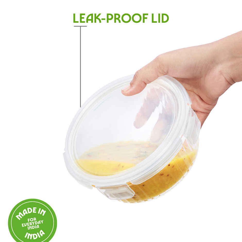 Borosil 620ml Fluted Klip N Store Round Food Storage Container Borosilicate Glass Microwave Safe