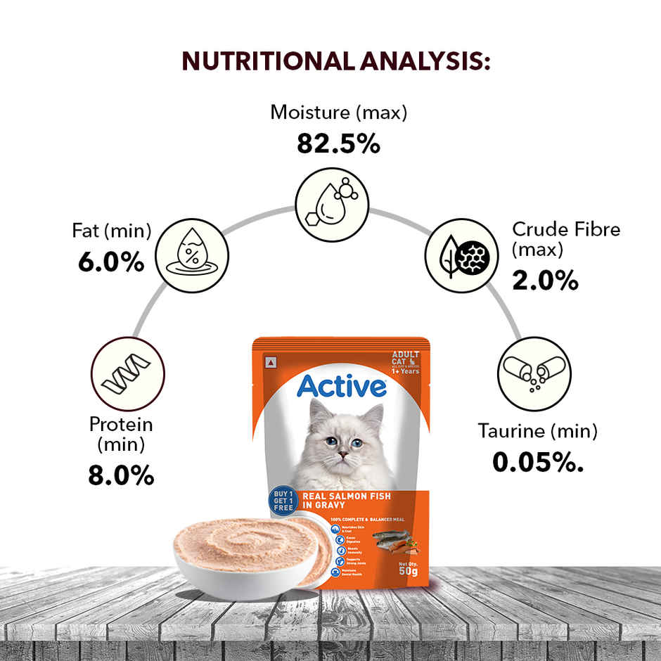 Active Adult Cat Wet Food Real Salmon in Gravy
