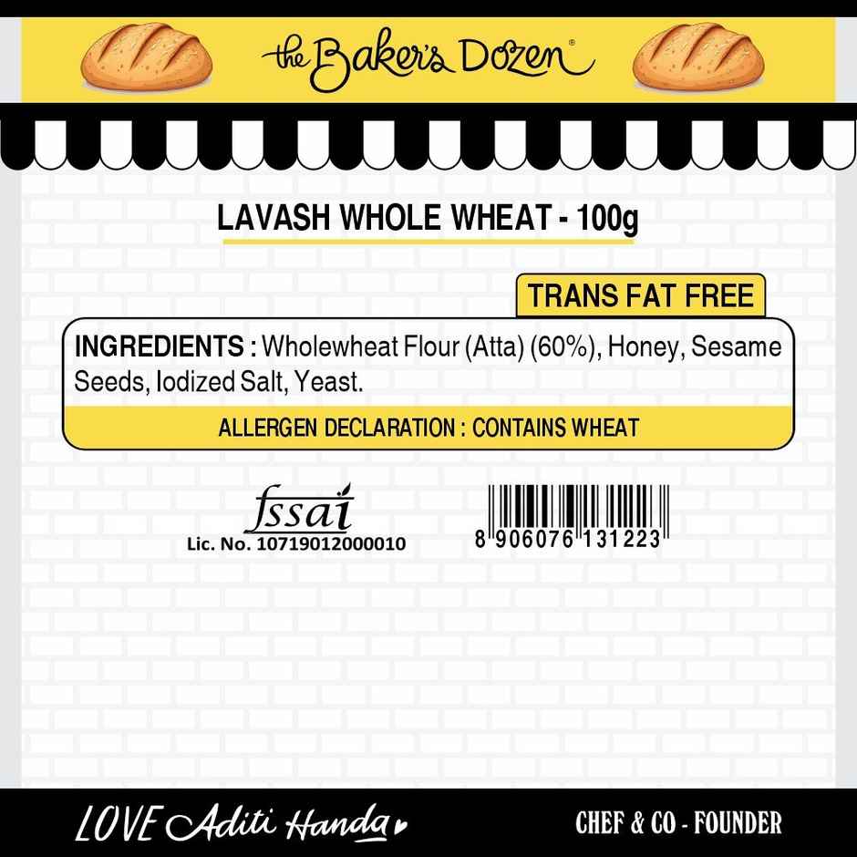 The Baker's Dozen Zero Maida Lavash Baked Snack No Palm Oil No preservatives 100% Whole Wheat