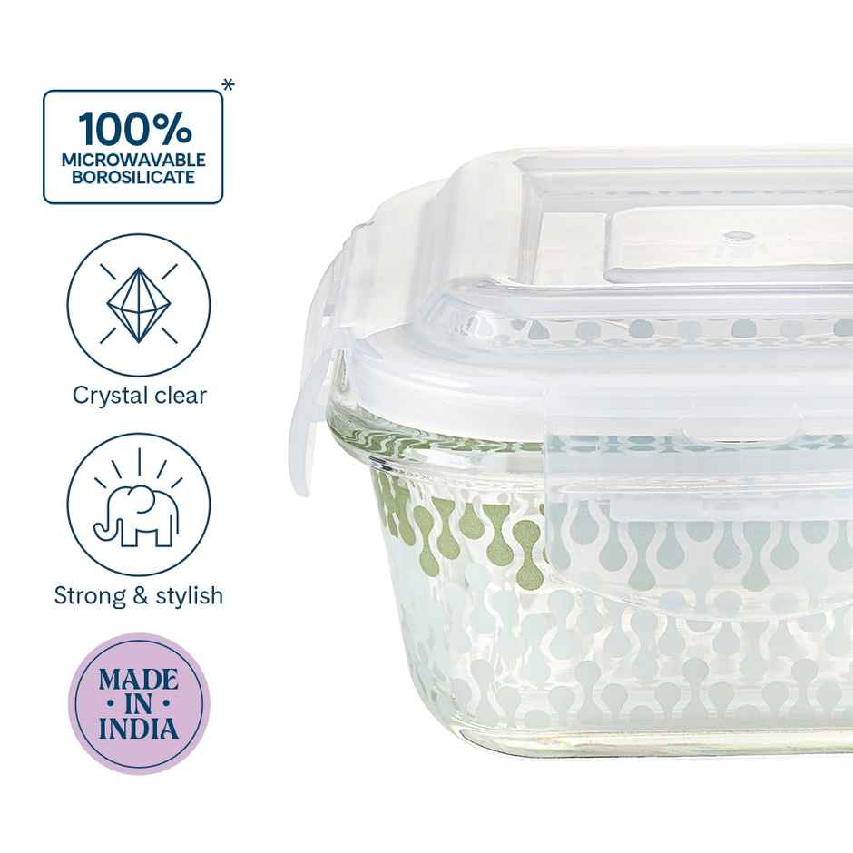 Larah Glassware Gracia Lunchbox, 2pc Borosilicate Glass Square Container | 320ml | Microwave Safe