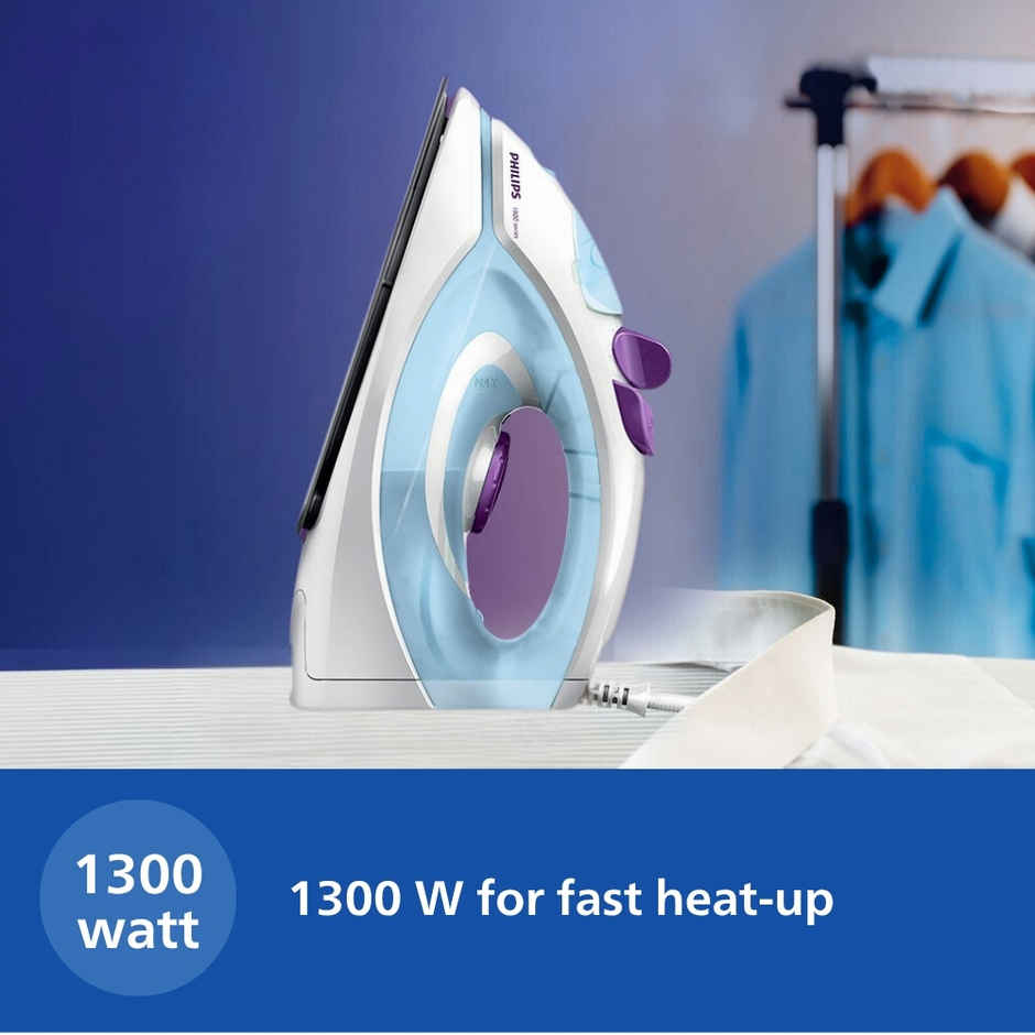 Philips GC1905/21 Steam Iron , 1300 W Quick heat-up, non-stick soleplate, Powerful 17gm/min steam output - Blue