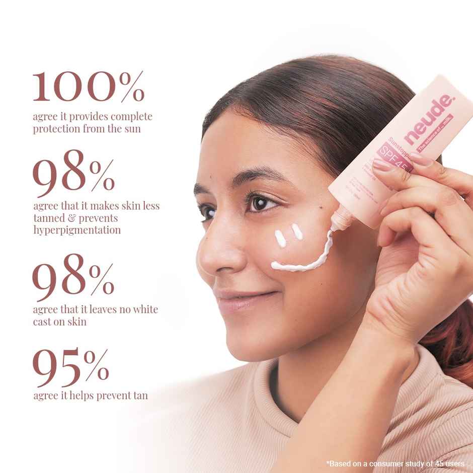 Neude SPF 45 PA+++ Moisturizing Mineral 3-In-1 Sunscreen | Tan Prevention, No White Cast 50 Ml