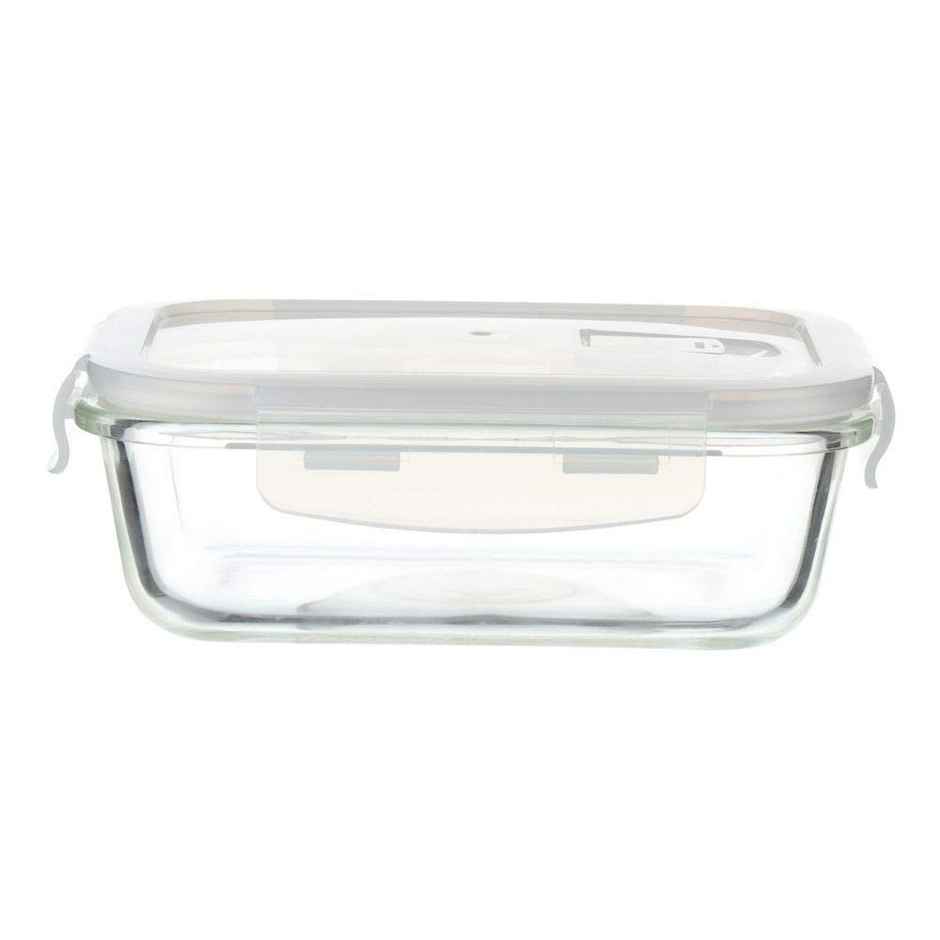 Femora Borosilicate Rectangular Glass Food Storage Container With Air Vent Lid - 400Ml