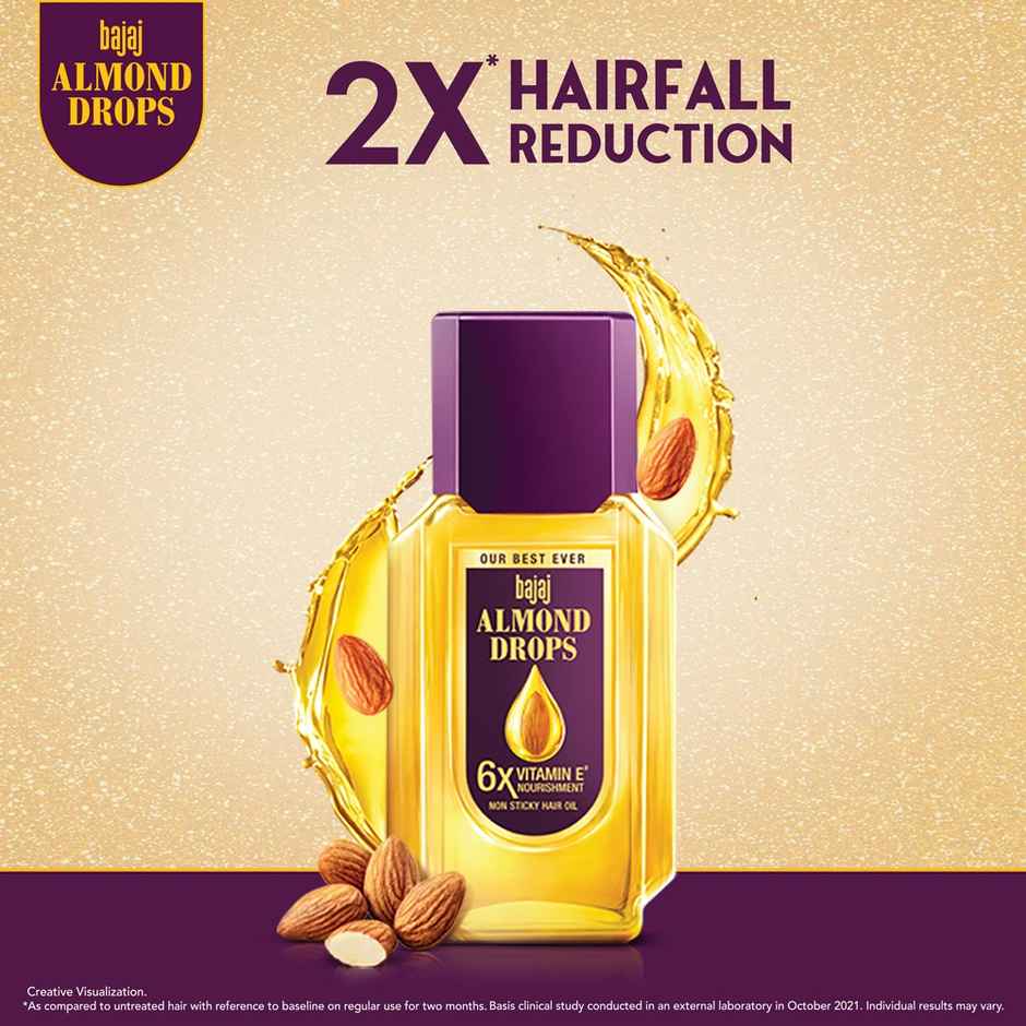Bajaj Almond Drops Hair Oil with 2x Hairfall Reduction and 6x Vitamin E & Almond Oil