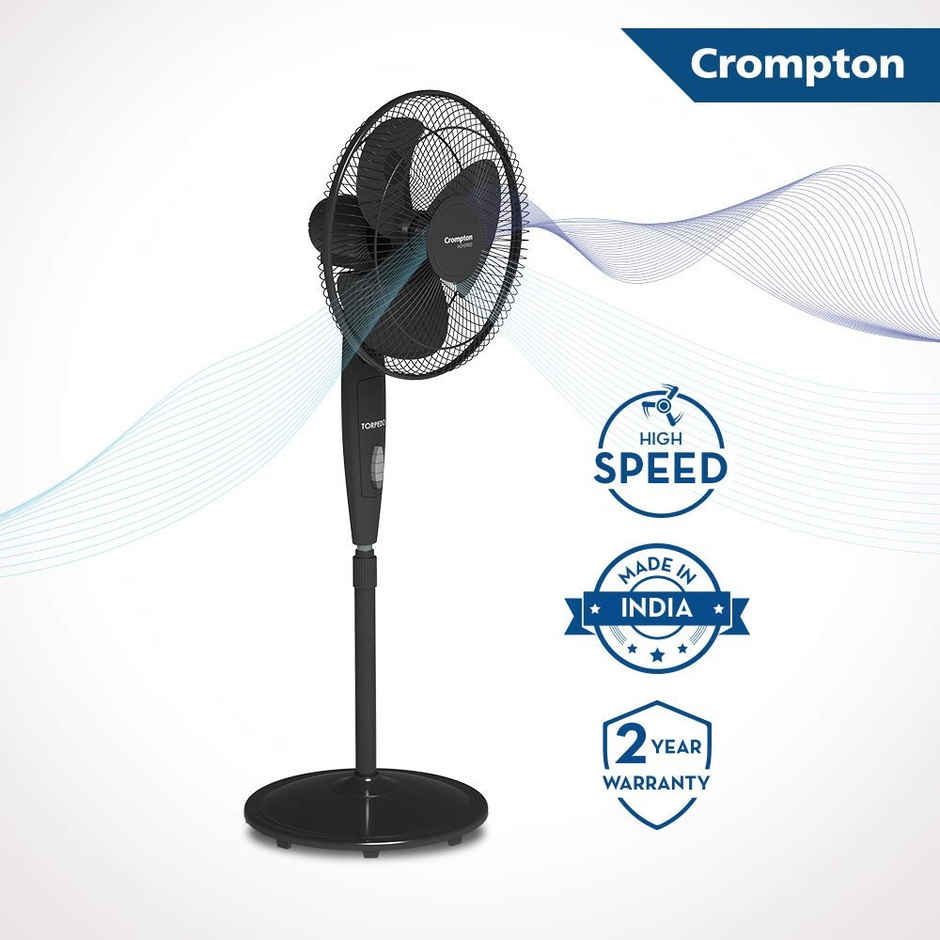 Crompton High speed Torpedo Pedestal Fan, 400mm, Black