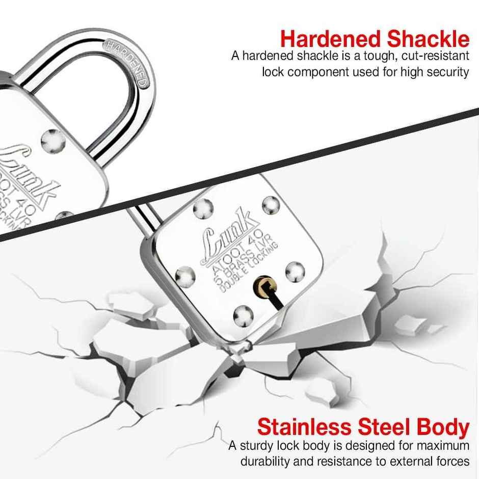 Link Stainless steel Brass Levers With Hardened Shackle Atoot 40 mm padlock with 3 Keys