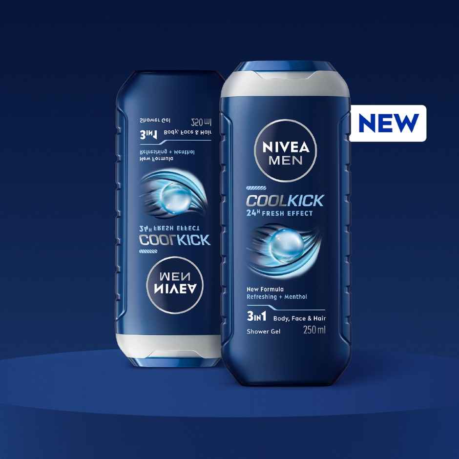 Nivea Men Cool Kick With Refreshing Icy  Menthol Shower Gel For Body Face & Hair (250ml) & Nivea Men'S Deodorant Roll On For Men (50ml) Combo
