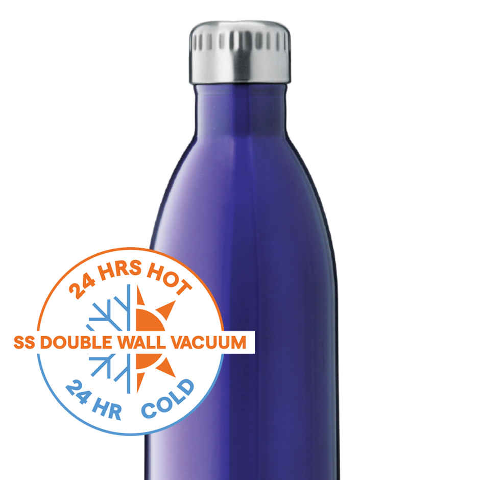 Borosil Bolt Double Wall Vacuum Insulated Stainless Steel Water Bottle | Trans Blue | 1 L
