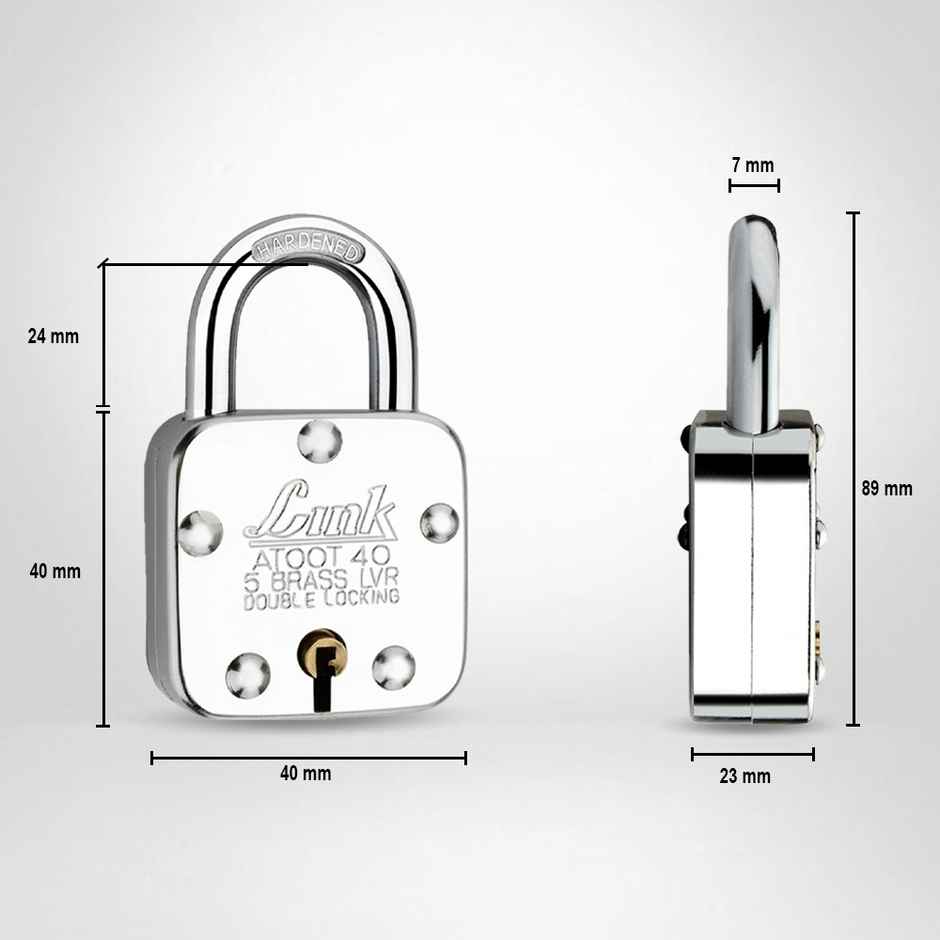 Link Stainless steel Brass Levers With Hardened Shackle Atoot 40 mm padlock with 3 Keys