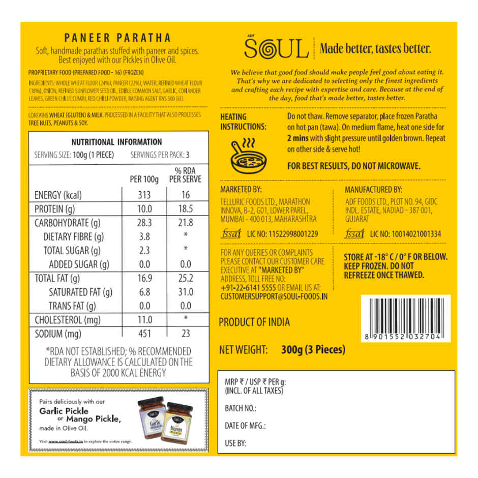 Adf Soul Paneer Paratha