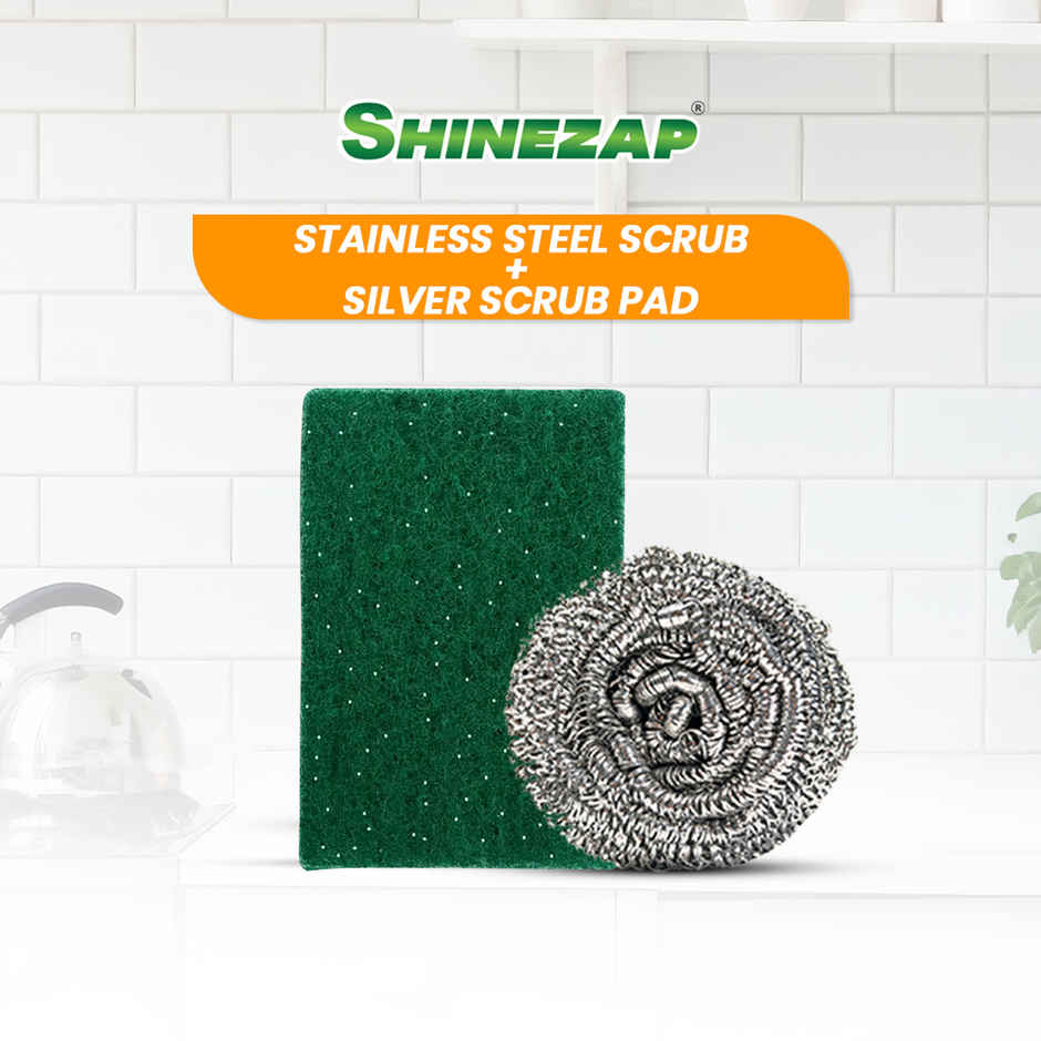 Shinezap 1 Stainless Steel Scrubber (15g) and 1 Scrub pad Combo