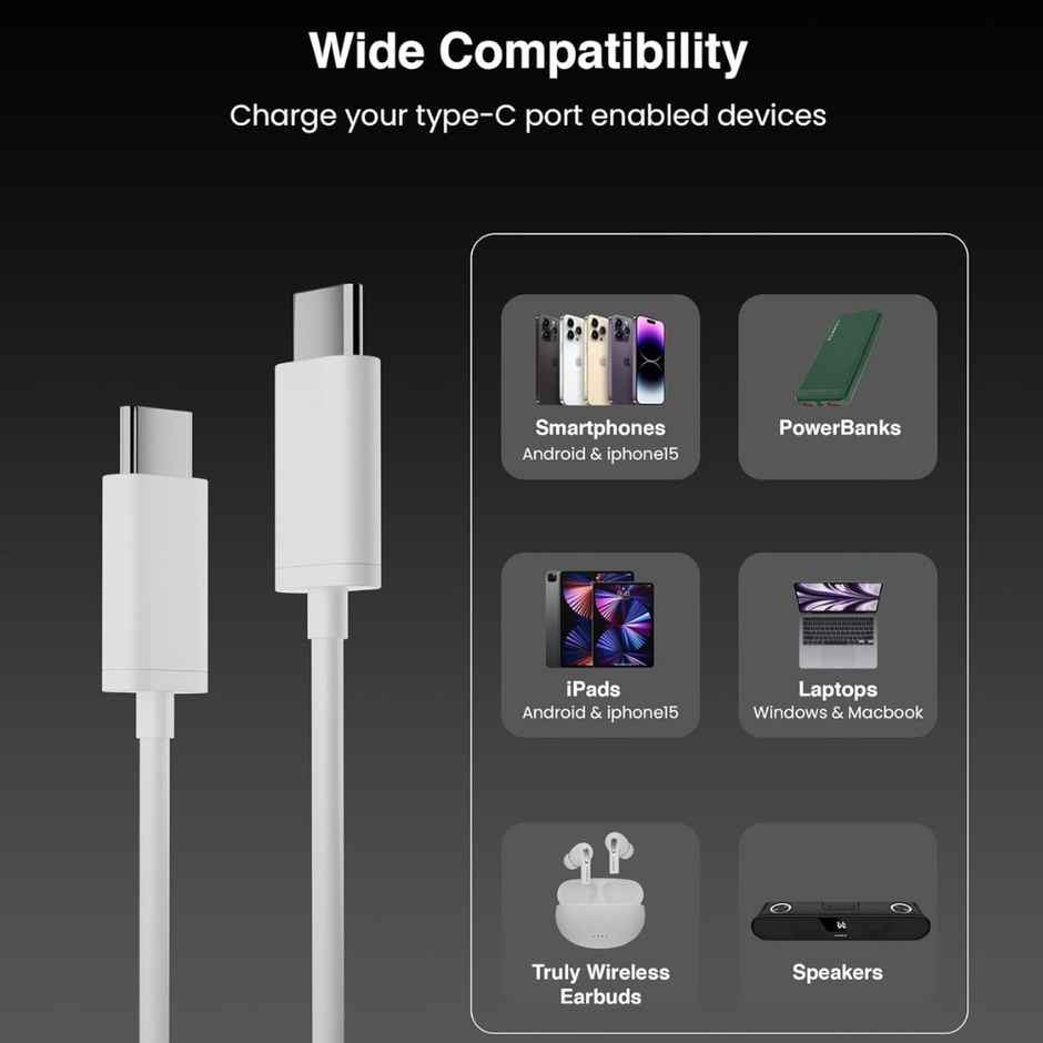 Roarx Type C to C Cable for iPhone, Nothing, Samsung, Google & other Type C Devices