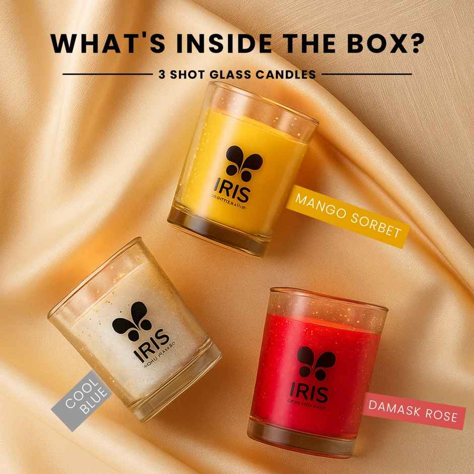 IRIS Fragranced Mercury Shot Glass Scented Candles Mango Sorbet | Home Decor