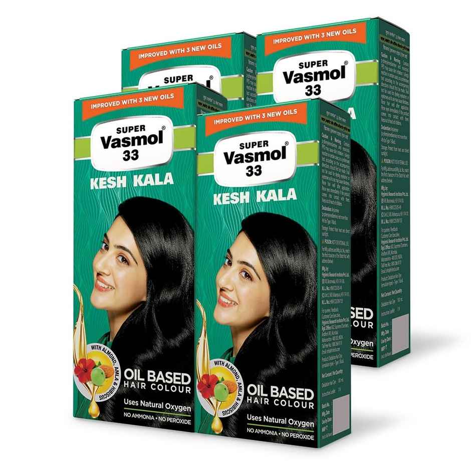 Super Vasmol 33 Kesh Kala , Pack Of 4 I Oil Based Hair Colour I No Ammonia I No Peroxide