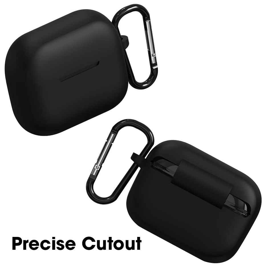 Sounce Earphone Case Cover for Boat Airdopes 161 | Shockproof Silicone Case with Keychain | Black