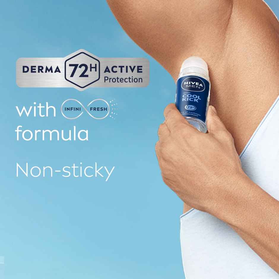 Nivea Men Cool Kick With Refreshing Icy  Menthol Shower Gel For Body Face & Hair (250ml) & Nivea Men'S Deodorant Roll On For Men (50ml) Combo