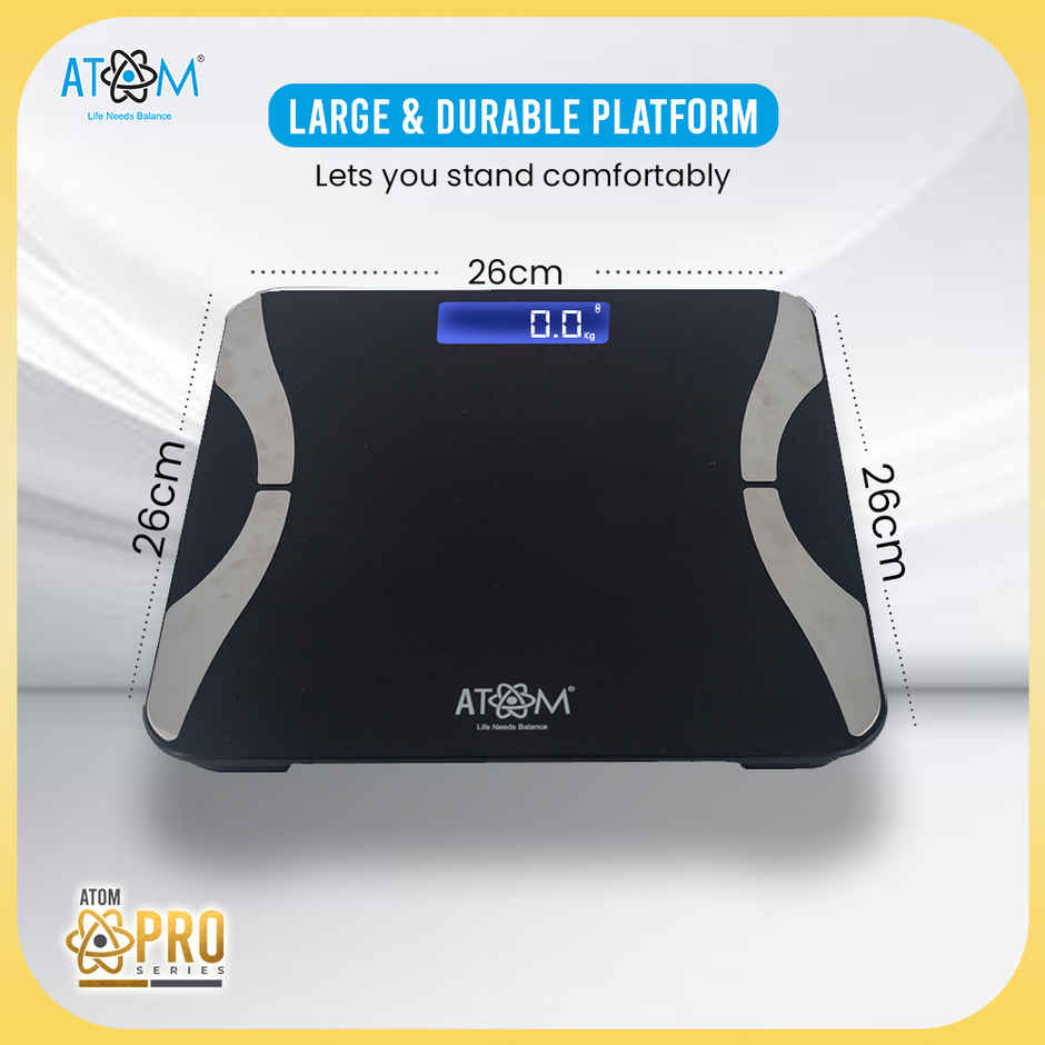 ATOM Aliston A 1010 Smart BMI Weighing Scale Capacity 180 kg | 6 Body Parameters with Mobile App