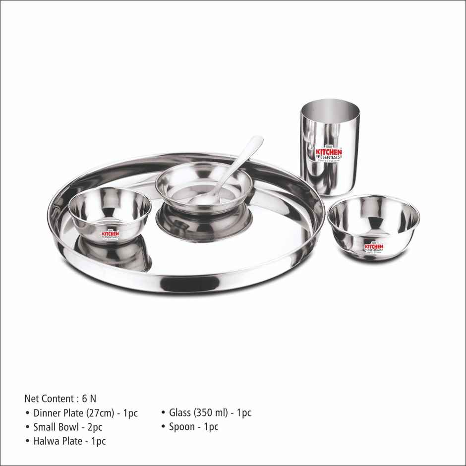 Kitchen Essentials 6 Pcs Stainless Steel Dinner Set (Mirror Finish)