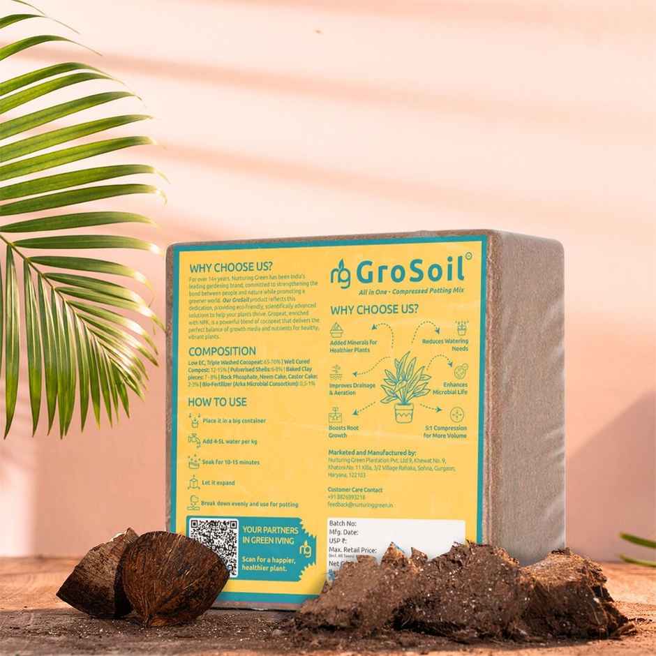 Nurturing Green - GroSoil | 4.2kg block | All-in-One Potting Soil for Plants | Potting Soil Mix