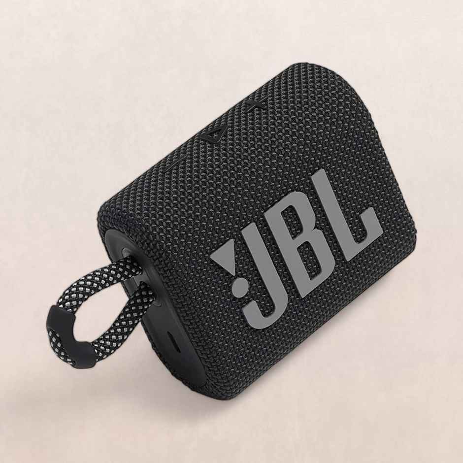 JBL Go 3 Wireless Portable Bluetooth Mini Speaker, Small Speaker with Pro Sound, Vibrant Colors with Rugged Fabric Design, Lightweight IP67 Waterproof, Type C Interface -  Black