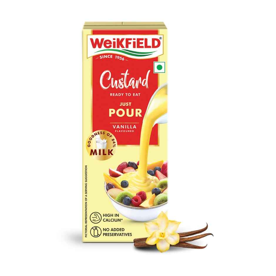 Weikfield Custard Ready To Eat - Vanilla (200ml) & Weikfield Jelly Crystals Raspberry Flavour Carton (90g) Combo