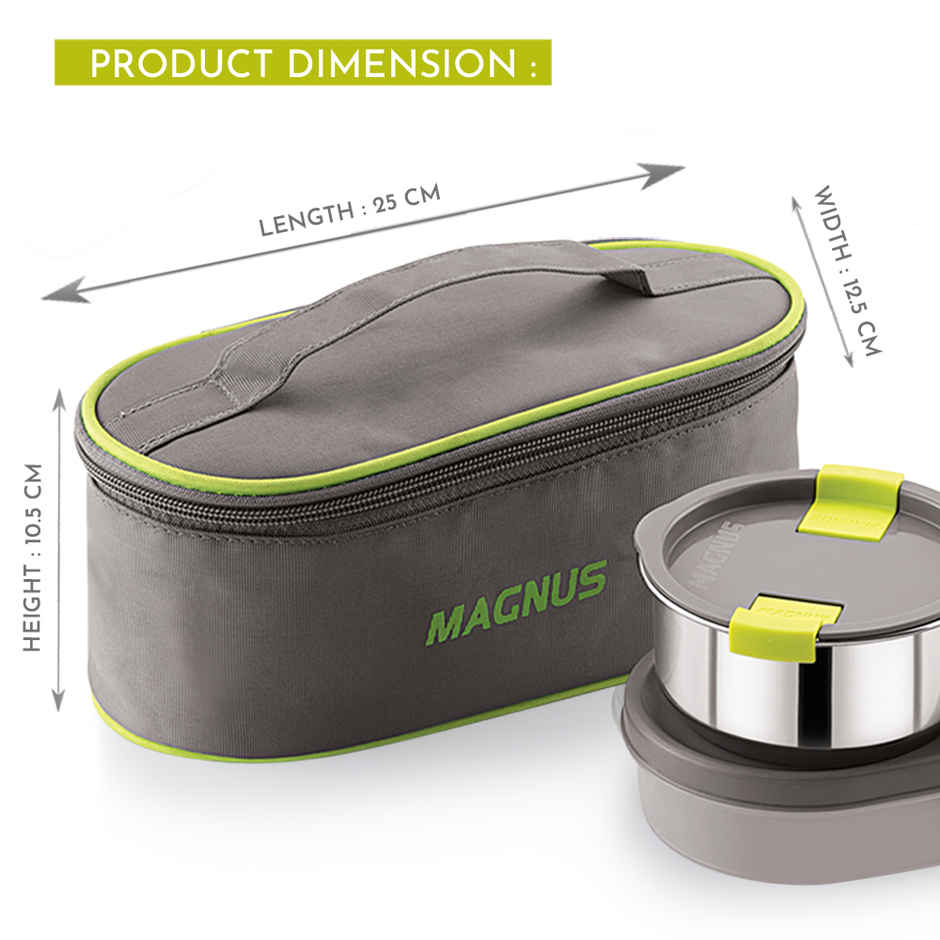 Magnus Olive 3 Lunch Box Set Leak-Proof Steel Containers for School with Insulated Bag (950 ml)