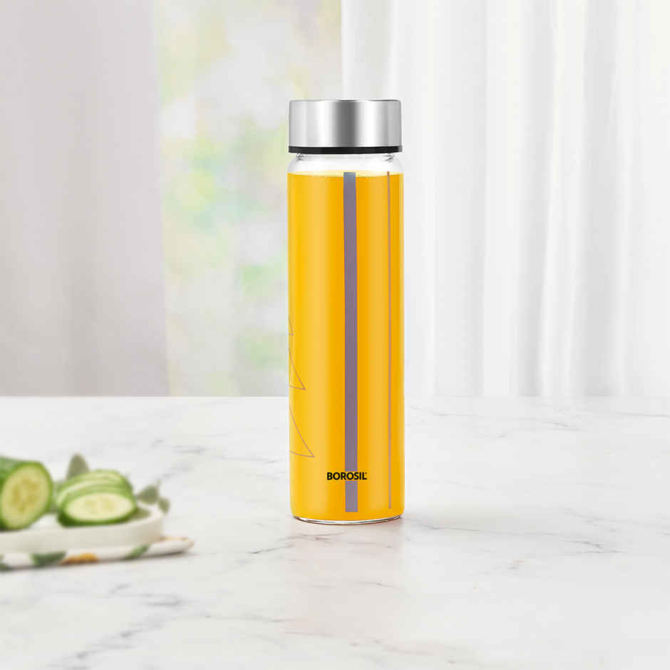 Borosil Sintra Narrow Mouth Bottle with Metal Lid Borosilicate Glass Dishwasher Safe