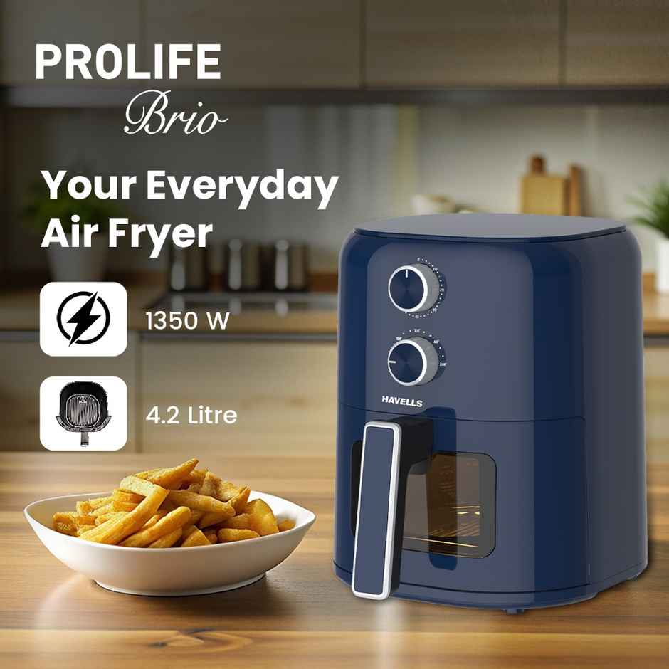 Havells Prolife Brio Air Fryer 4.2 L | Non-Stick Silicon Coated Basket | Blue