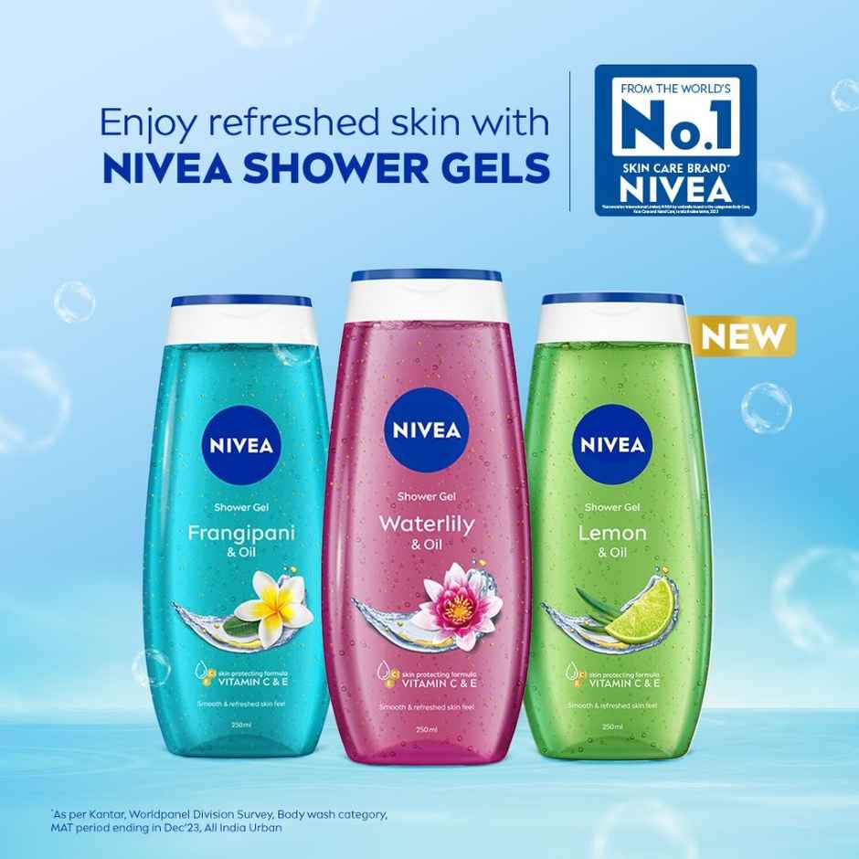 Nivea Frangipani & Oil Shower Gel (250ml) & Nivea Waterlily & Oil Shower Gel (250ml) & Nivea Shower Gel Lemon & Oil (250ml) Combo
