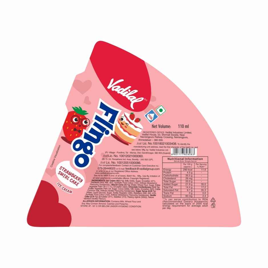 Vadilal Strawberry Swirl Cake Flingo Ice Cream Cone Combo 