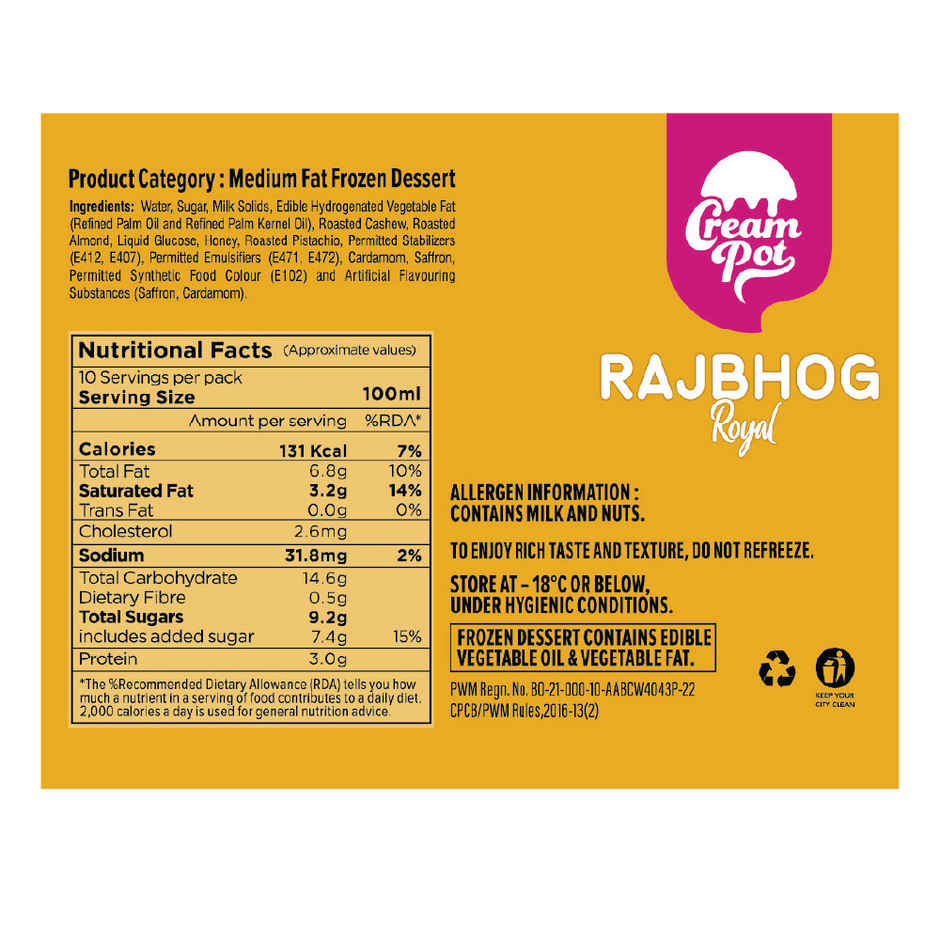 Cream Pot Rajbhog Tub | Frozen Dessert Tub