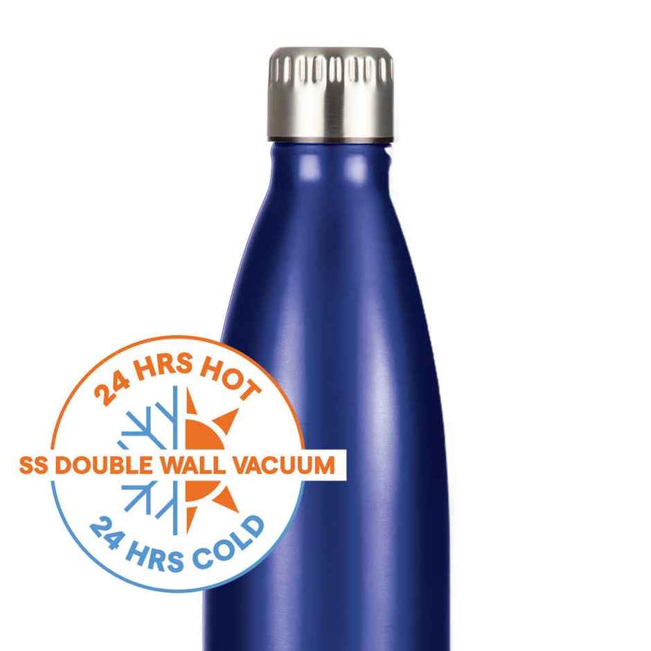 Borosil Bolt Double Wall Vacuum Insulated Stainless Steel Water Bottle | Trans Blue | 500 ml