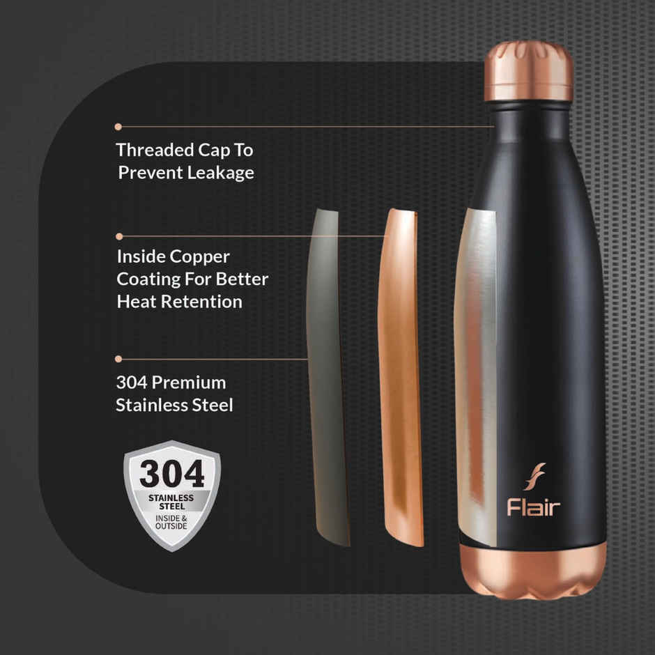 Flair Spark Vacuum Insulated Steel Water Bottle | 709 ml | Black