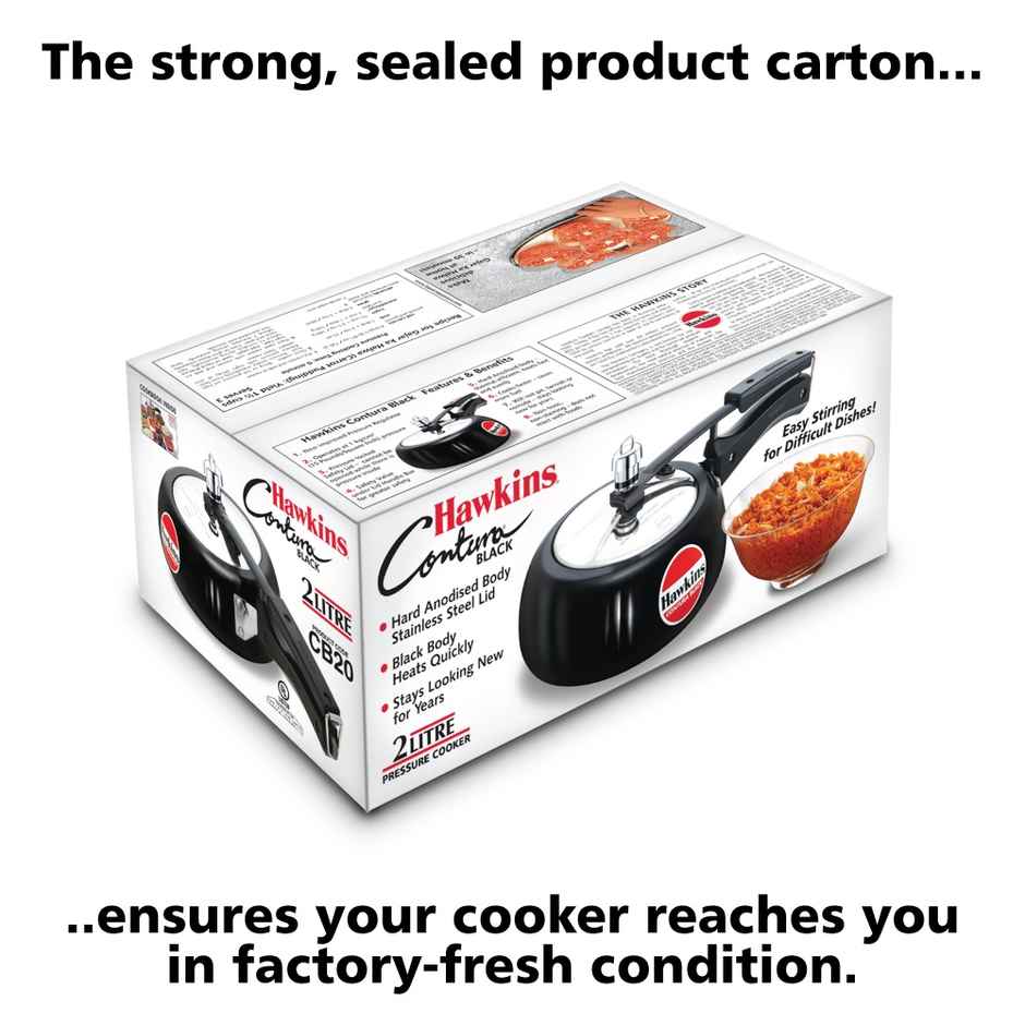 Hawkins 2 Litre Contura Black Pressure Cooker Hard Anodised Inner Lid Cooker Small - Black