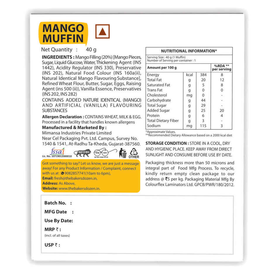 The Baker's Dozen Mango Muffin | Centre Filled